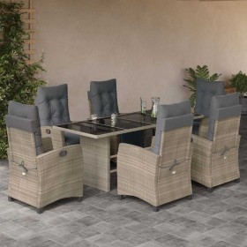 Set comedor jardín 7 pzas y cojines ratán sintético gris claro en Conjuntos de jardín | Comprar online en Foru.es