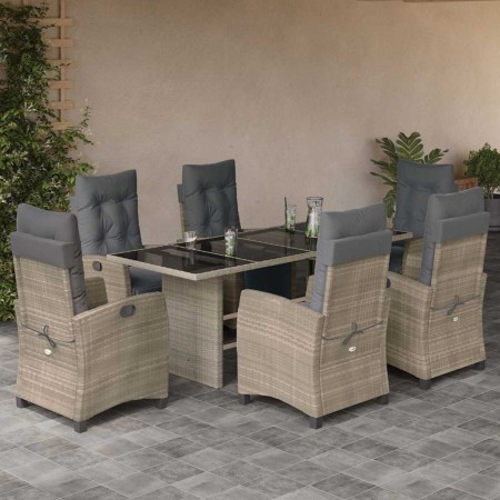 Set comedor jardín 7 pzas y cojines ratán sintético gris claro en Conjuntos de jardín | Comprar online en Foru.es