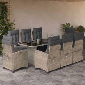 Set comedor de jardín 9 pzas cojines ratán sintético gris claro en Conjuntos de jardín | Comprar online en Foru.es