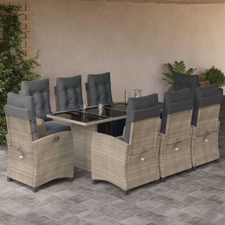 Set comedor de jardín 9 pzas cojines ratán sintético gris claro en Conjuntos de jardín | Comprar online en Foru.es