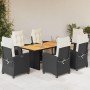 Set de comedor de jardín 7 pzas y cojines ratán sintético negro en Conjuntos de jardín | Comprar online en Foru.es