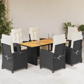 Set de comedor de jardín 7 pzas y cojines ratán sintético negro en Conjuntos de jardín | Comprar online en Foru.es