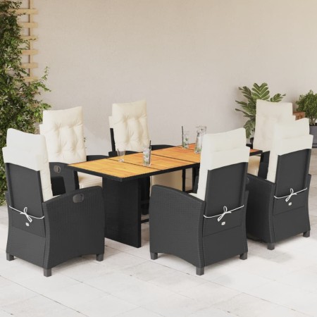 Set de comedor de jardín 7 pzas y cojines ratán sintético negro en Conjuntos de jardín | Comprar online en Foru.es