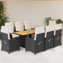 Set de comedor de jardín 9 pzas y cojines ratán sintético negro en Conjuntos de jardín | Comprar online en Foru.es
