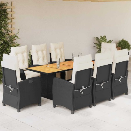 Set de comedor de jardín 9 pzas y cojines ratán sintético negro en Conjuntos de jardín | Comprar online en Foru.es