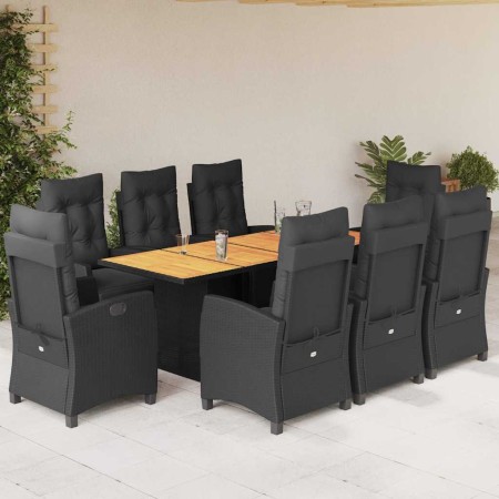 Set de comedor de jardín 9 pzas y cojines ratán sintético negro en Conjuntos de jardín | Comprar online en Foru.es