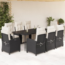 Set de comedor de jardín 9 pzas y cojines ratán sintético negro en Conjuntos de jardín | Comprar online en Foru.es