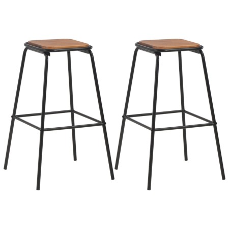 Taburetes de cocina 2 uds madera maciza de pino y acero negro de vidaXL, Taburetes de cocina - Ref: Foro24-280076, Precio: 98...