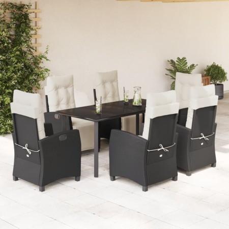 Set de comedor de jardín 7 pzas y cojines ratán sintético negro en Conjuntos de jardín | Comprar online en Foru.es
