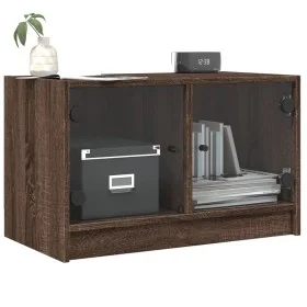 Mueble de TV con puertas de vidrio marrón roble 68x37x42 cm de , Muebles TV - Ref: Foro24-836363, Precio: 39,01 €, Descuento: %