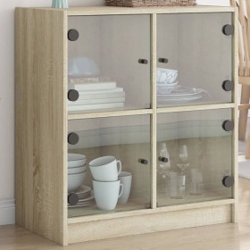 Armario auxiliar puertas de vidrio roble Sonoma 68x37x75,5 cm de , Aparadores - Ref: Foro24-836380, Precio: 76,24 €, Descuent...