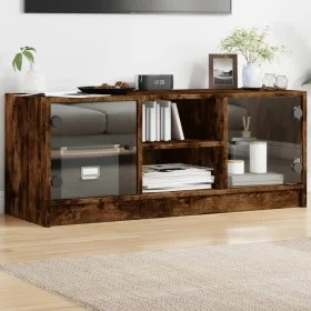 Mueble de TV con puertas de vidrio roble ahumado 102x37x42 cm de , Muebles TV - Ref: Foro24-836375, Precio: 63,17 €, Descuent...