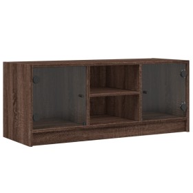 Mueble de TV con puertas de vidrio marrón roble 102x37x42 cm de , Muebles TV - Ref: Foro24-836377, Precio: 65,42 €, Descuento: %