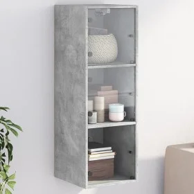 Betongrauer Wandschrank mit Glastüren, 35 x 37 x 100 cm von , Schließfächer und Lagerschränke - Ref: Foro24-836486, Preis: 72...
