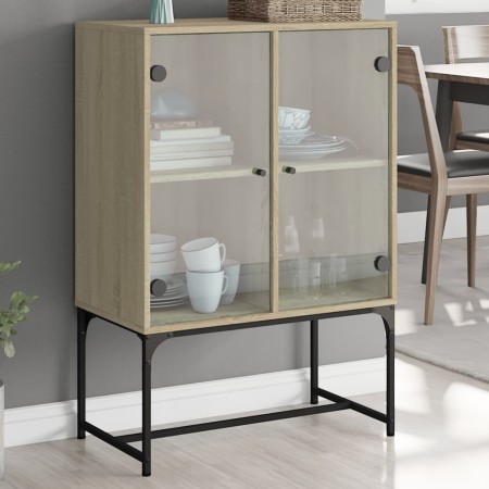 Armario auxiliar puertas de vidrio roble Sonoma 69x37x100 cm de , Aparadores - Ref: Foro24-836548, Precio: 74,64 €, Descuento: %