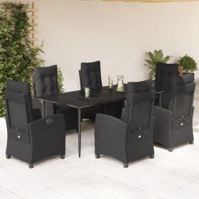 Set de comedor de jardín 7 pzas y cojines ratán sintético negro en Conjuntos de jardín | Comprar online en Foru.es