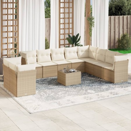Set de sofás de jardín 11pzas con cojines ratán sintético beige de , Conjuntos de jardín - Ref: Foro24-3217868, Precio: 726,1...
