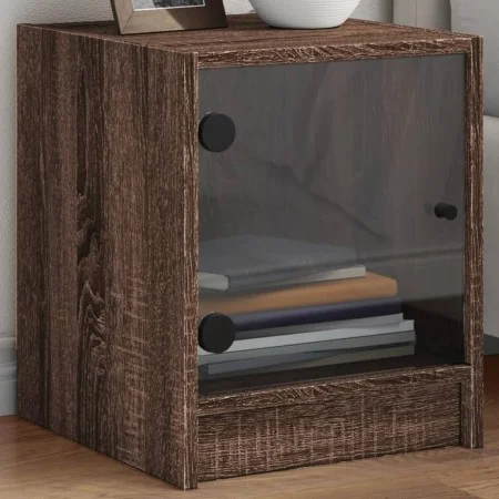 Mesitas noche con puertas vidrio 2 uds roble marrón 35x37x42 cm de , Mesitas de noche - Ref: Foro24-836356, Precio: 40,78 €, ...