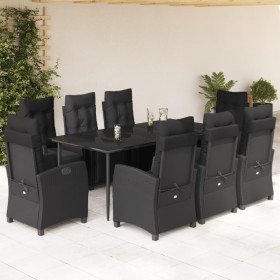 Set de comedor de jardín 9 pzas y cojines ratán sintético negro en Conjuntos de jardín | Comprar online en Foru.es