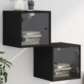 Mesitas de noche con puertas de vidrio 2 uds negro 35x37x35 cm de , Mesitas de noche - Ref: Foro24-836465, Precio: 54,21 €, D...