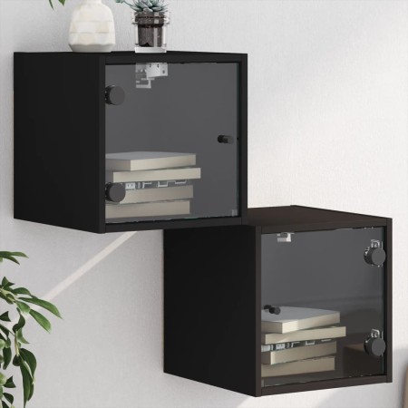 Mesitas de noche con puertas de vidrio 2 uds negro 35x37x35 cm de , Mesitas de noche - Ref: Foro24-836465, Precio: 54,91 €, D...