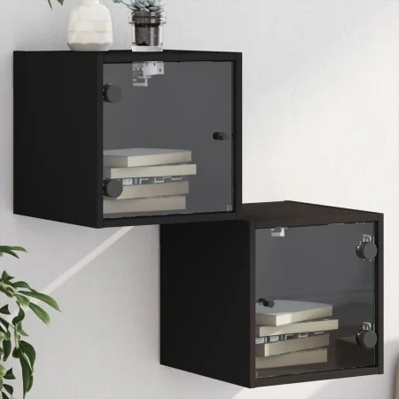 Nachttische mit Glastüren 2 Stück schwarz 35x37x35 cm von , Nachttische - Ref: Foro24-836465, Preis: 54,21 €, Rabatt: %