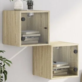 Nightstands with glass doors 2 units Sonoma oak 35x37x35 cm by , Nightstands - Ref: Foro24-836467, Price: 59,44 €, Discount: %