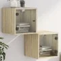 Mesitas noche con puertas vidrio 2 uds roble Sonoma 35x37x35 cm de , Mesitas de noche - Ref: Foro24-836467, Precio: 59,44 €, ...