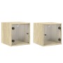 Mesitas noche con puertas vidrio 2 uds roble Sonoma 35x37x35 cm de , Mesitas de noche - Ref: Foro24-836467, Precio: 60,33 €, ...