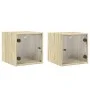 Mesitas noche con puertas vidrio 2 uds roble Sonoma 35x37x35 cm de , Mesitas de noche - Ref: Foro24-836467, Precio: 59,44 €, ...