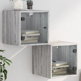 Mesitas noche con puertas vidrio 2 uds gris Sonoma 35x37x35 cm de , Mesitas de noche - Ref: Foro24-836473, Precio: 54,01 €, D...