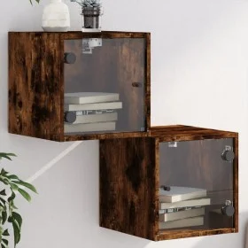 Glass door nightstands 2 pcs smoked oak 35x37x35 cm by , Nightstands - Ref: Foro24-836471, Price: 50,59 €, Discount: %