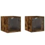 Mesitas noche puertas de vidrio 2 uds roble ahumado 35x37x35 cm de , Mesitas de noche - Ref: Foro24-836471, Precio: 50,59 €, ...