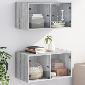 Mueble pared puertas de vidrio 2 uds gris Sonoma 68,5x37x35 cm de , Taquillas y armarios de almacenamiento - Ref: Foro24-8365...