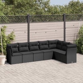 Set de comedor de jardín 7 pzas y cojines ratán sintético negro de , Conjuntos de jardín - Ref: Foro24-3217735, Precio: 451,6...