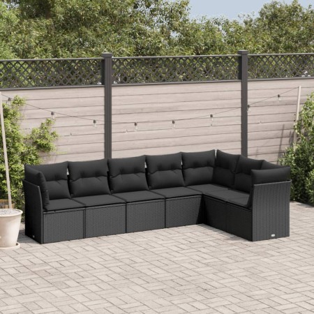 Set de comedor de jardín 7 pzas y cojines ratán sintético negro de , Conjuntos de jardín - Ref: Foro24-3217735, Precio: 451,6...