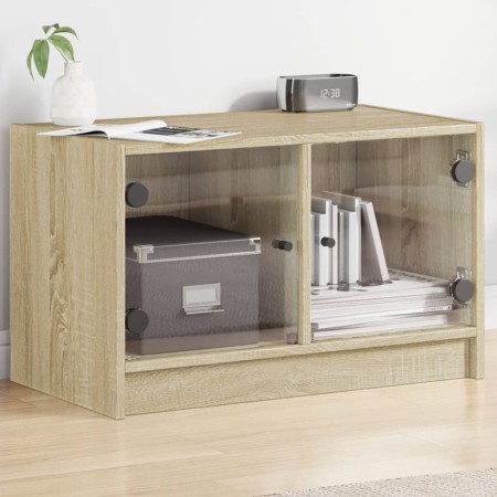 Mueble de TV con puertas de vidrio roble Sonoma 68x37x42 cm de , Muebles TV - Ref: Foro24-836359, Precio: 38,18 €, Descuento: %