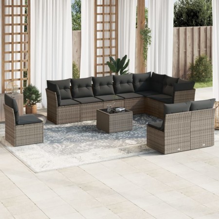 Set de sofás de jardín 11 pzas y cojines ratán sintético gris de , Conjuntos de jardín - Ref: Foro24-3217810, Precio: 619,96 ...