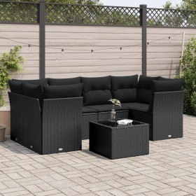 Set de comedor de jardín 7 pzas y cojines ratán sintético negro de , Conjuntos de jardín - Ref: Foro24-3249104, Precio: 492,7...