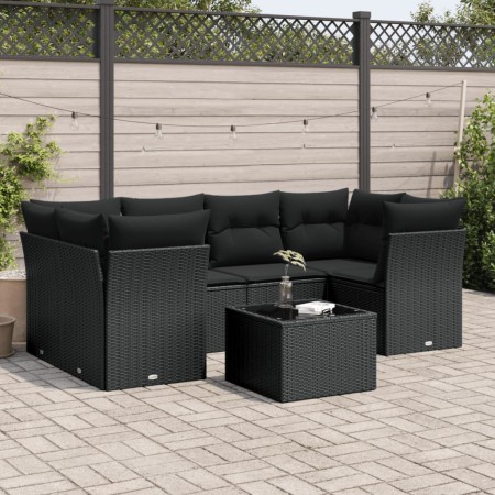 Set de comedor de jardín 7 pzas y cojines ratán sintético negro de , Conjuntos de jardín - Ref: Foro24-3249104, Precio: 492,7...