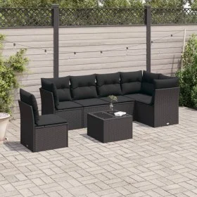 Set de comedor de jardín 7 pzas y cojines ratán sintético negro de , Conjuntos de jardín - Ref: Foro24-3249544, Precio: 435,8...
