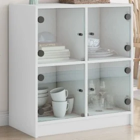 Armario auxiliar con puertas de vidrio blanco 68x37x75,5 cm de , Aparadores - Ref: Foro24-836378, Precio: 66,66 €, Descuento: %