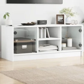 Mueble de TV con puertas de vidrio blanco 102x37x42 cm de , Muebles TV - Ref: Foro24-836371, Precio: 48,24 €, Descuento: %