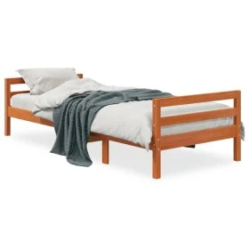 Wax brown solid pine wood bed frame 90x190 cm by , Beds and slatted bases - Ref: Foro24-844487, Price: 101,59 €, Discount: %