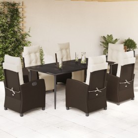 Set comedor de jardín 7 pzas con cojines ratán sintético marrón en Conjuntos de jardín | Comprar online en Foru.es