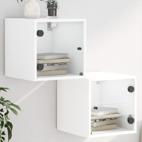 Mesitas de noche con puertas de vidrio 2 uds blanco 35x37x35 cm de , Mesitas de noche - Ref: Foro24-836463, Precio: 52,49 €, ...