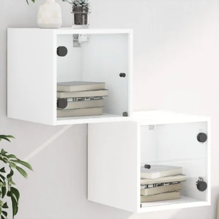 Nachttische mit Glastüren 2 Stück weiß 35x37x35 cm von , Nachttische - Ref: Foro24-836463, Preis: 51,82 €, Rabatt: %