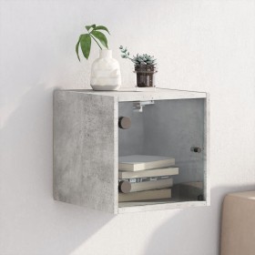 Mesita de noche con puerta de vidrio gris hormigón 35x37x35 cm de , Mesitas de noche - Ref: Foro24-836468, Precio: 32,48 €, D...