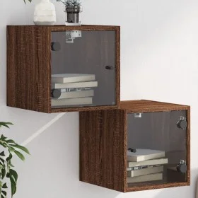 Mesitas noche con puertas vidrio 2 uds roble marrón 35x37x35 cm de , Mesitas de noche - Ref: Foro24-836475, Precio: 54,01 €, ...