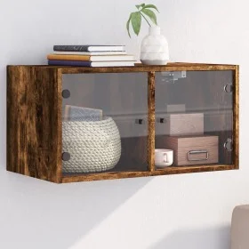 Mueble de pared puertas de vidrio roble ahumado 68,5x37x35 cm de , Taquillas y armarios de almacenamiento - Ref: Foro24-83650...